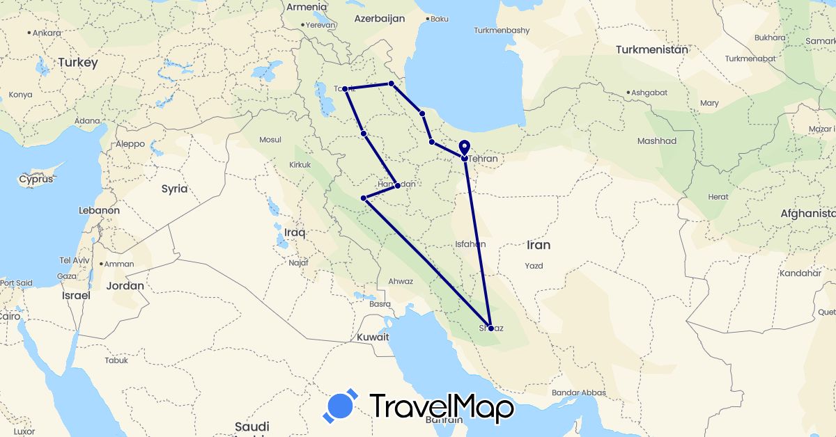 TravelMap itinerary: driving in Iran (Asia)